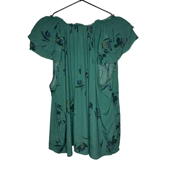 NWT a new day Women's Sz L Teal Floral Cap Sleeve Blouse, Top - Picture 2 of 4